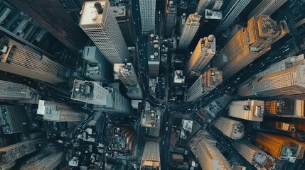 Aerial View of Urban Skyline with Skyscrapers and City Streets