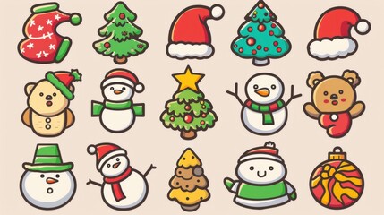 Fototapeta premium Cartoon Christmas: 2D Simple Illustration