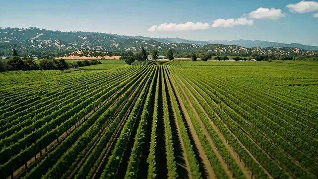 Aerial View of Serene Vineyard Rows in Napa Valley