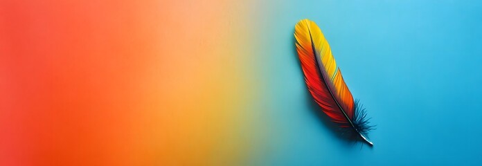 Nation indigenous peoples day concept, Colorful feather on minimslist color background