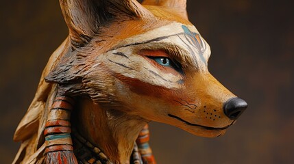 Ornate Wooden Fox Sculpture Native American Inspired Art