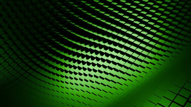 Green dinamic animation box for modern, elegance, glamour and futuristic background, dark lighting with shine highlight reflection.