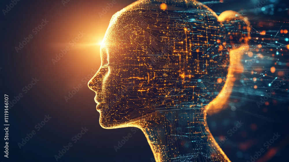 Poster advanced technology concept visualization: circuit board cpu processor microchip starting artificial