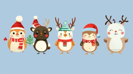 Naklejka premium Cartoon Christmas: 2D Simple Illustration