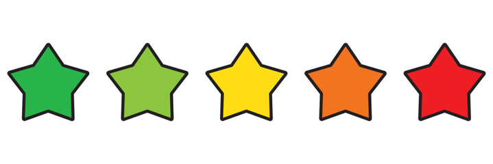 Five stars icon Vector. Star icon collection. Blank star vector icons set with shadow. Black line stars mock up isolated on transparent background. Vector design element.