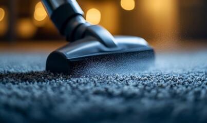 Close-up of vacuum cleaner cleaning carpet.