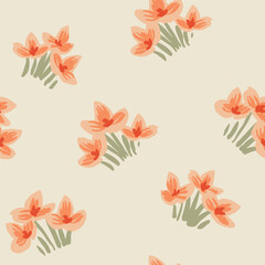 Cute small flower bunches swaying left and right in cream, peach, red and green. Pretty painted floral pattern. A seamless vector pattern. A seamless vector pattern. Great for homedecor,fabric,packing