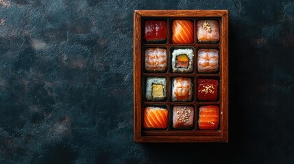 Exquisite Sushi Platter Displayed in Elegant Wooden Tray