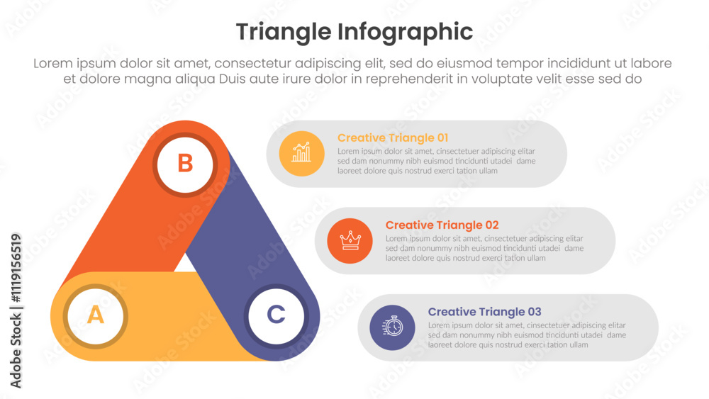 Poster triangle base shape infographic template banner with round rectangle structure with rectangle contai
