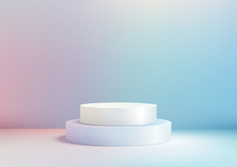 Clean 3D White Tiered Podium on Gradient Background for Modern Product Display and Showcase