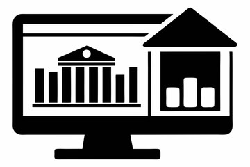 Online Banking Chart Icon Black Silhouette Vector