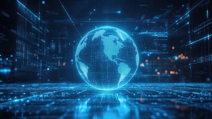 Global Digital Network Illuminated Sphere Represents Interconnectivity