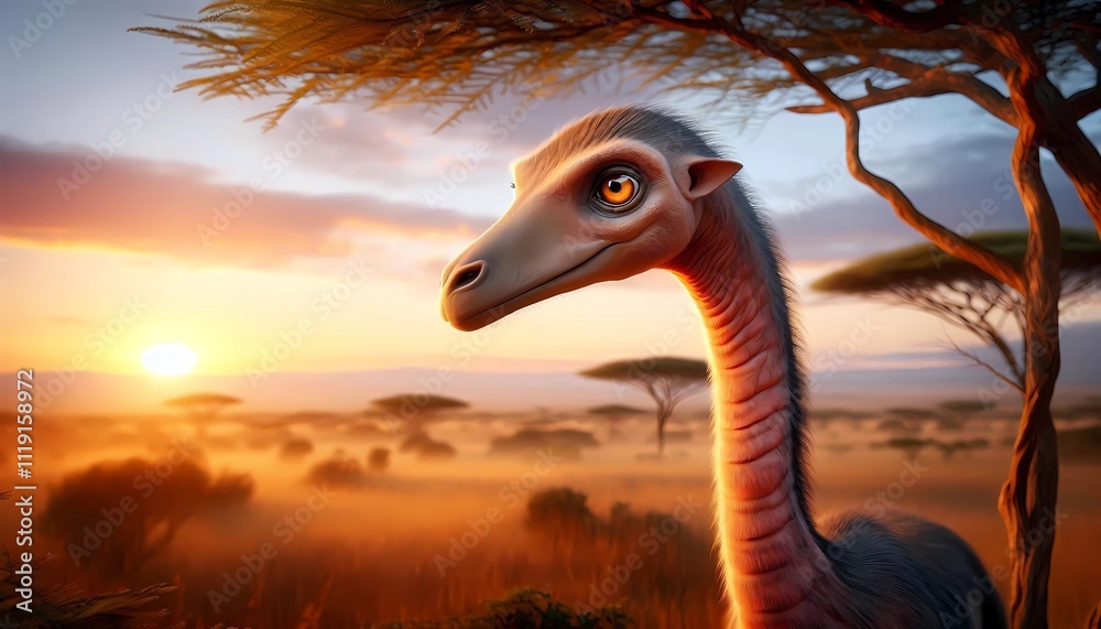 Wall mural portrait of a lemur with an acacia tree in the serengeti background with soft light. created with ge