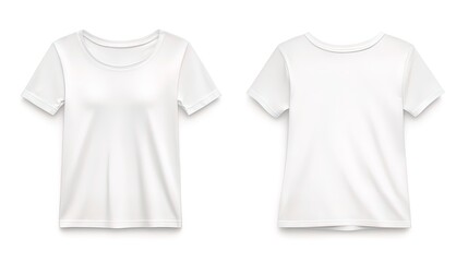 Naklejka premium Two views of a plain white women's t-shirt, front and back, isolated on white background.