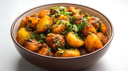 Dum aloo bowl isolated on white background