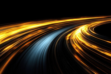 Dynamic Long Exposure Light Trails from Cars in Urban Night Landscape with Bright Gold and Blue Colors