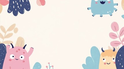 Obraz premium Cute Monster Mayhem: A Simple Cartoon Illustration