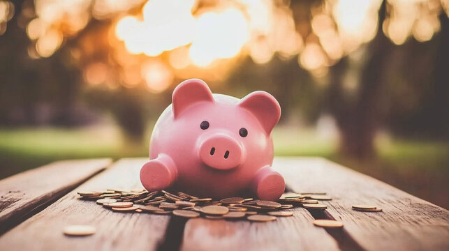 Broken piggy bank with coins scattered around, symbolizing financial struggle and the need for careful budgeting and saving.