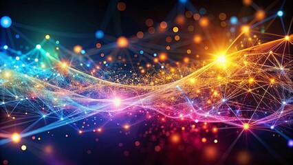 Obraz premium An Interconnected Web of Glowing Lines and Points Representing a Complex Network of Data and Information