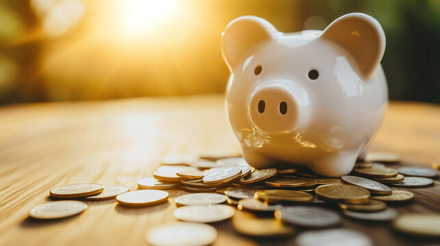 Broken piggy bank with coins scattered around, symbolizing financial struggle and the need for careful budgeting and saving.