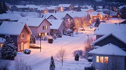 Winter Wonderland: Snowy Suburb with Twinkling Lights