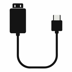 Smart Charging Cable - Black Silhouette Vector Art