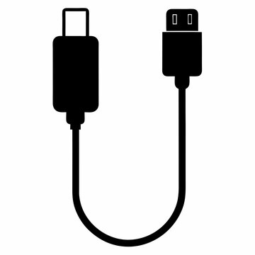 black usb-c to usb-a cable clip art preview