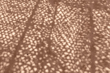 Shadows Pattern on Sand, summer abstract textured background trend color 2025 mocha mousse, Natural light creates dappled shadow ornament on sandy beach. Top view sunlight shade, summertime concept