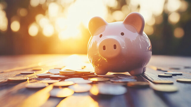 Broken piggy bank with coins scattered around, symbolizing financial struggle and the need for careful budgeting and saving.