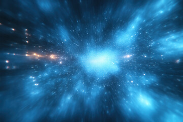 Fototapeta premium Abstract blue hyperspace jump effect with glowing stars.