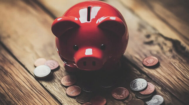 Broken piggy bank with coins scattered around, symbolizing financial struggle and the need for careful budgeting and saving.