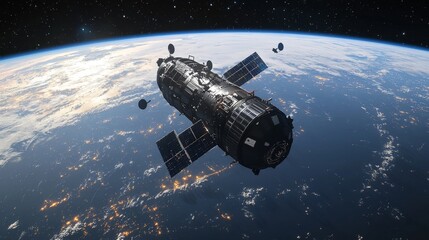 Fototapeta premium Space Station Orbiting Earth High Resolution Satellite Image