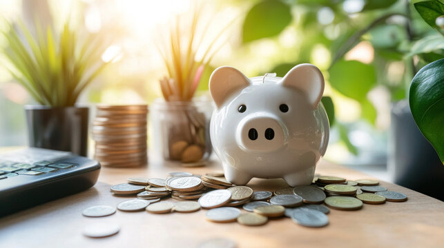 Broken piggy bank with coins scattered around, symbolizing financial struggle and the need for careful budgeting and saving.