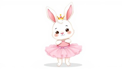 Fototapeta premium Illustration of adorable bunny ballerina in pink tutu and crown, bunny, girly
