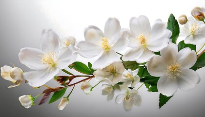 Obraz premium cluster of white flowers with green leaves on a gradient background, highlighting their beauty.