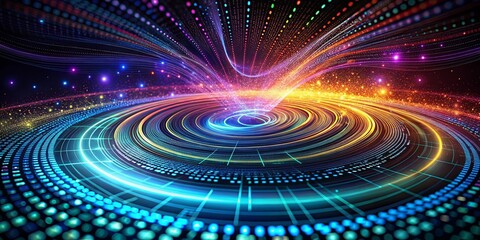 Abstract Circular Light Trails Form a Vibrant Vortex of Color and Patterns in a Digital Realm