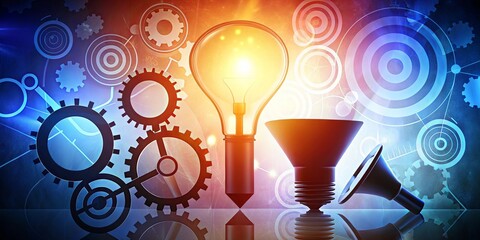Fototapeta premium Illuminating Innovation Interlocking Gears and Glowing Bulbs Symbolize the Synergy of Creative Thinking and Technological Advancement