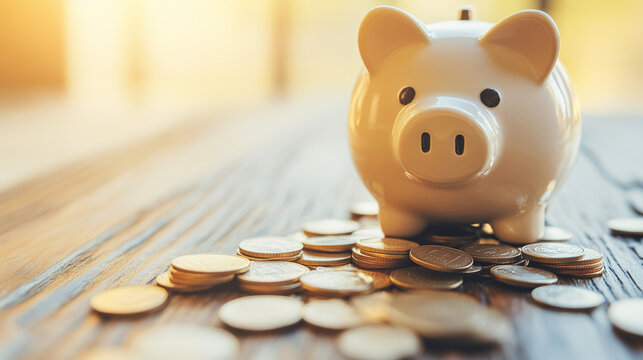 Broken piggy bank with coins scattered around, symbolizing financial struggle and the need for careful budgeting and saving.