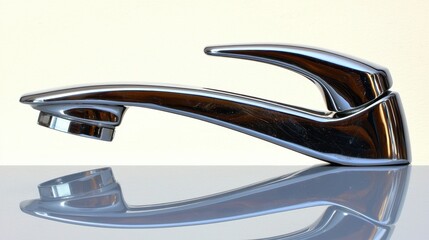 Fototapeta premium Sleek Chrome Faucet with Reflection on a Clean Surface