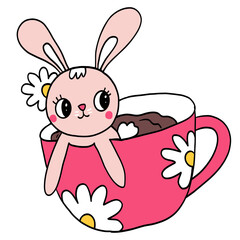 bunny with flower in red cup