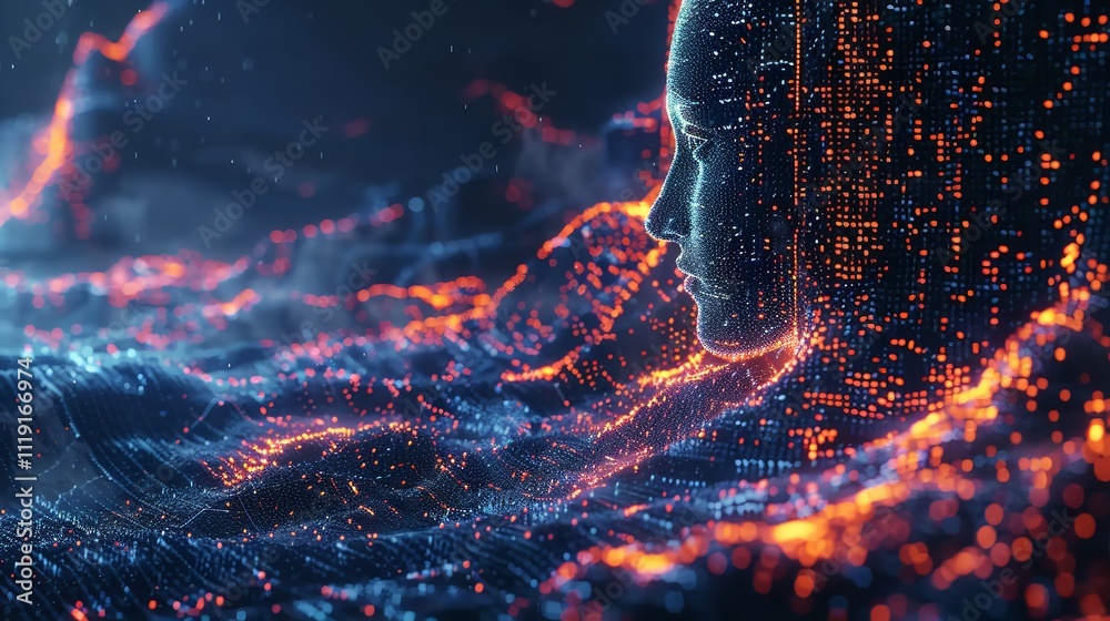 Poster big data technology and data science illustration. data flow concept. querying, analysing, visualizi