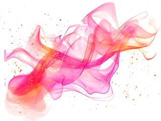 Abstract pink and orange smoke design with gold sparkles.