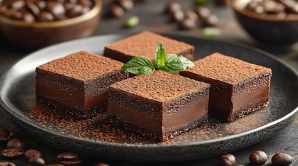 Creating contemporary mocha mousse dessert artistry in a pantone palette at a culinary studio abstract visual delight