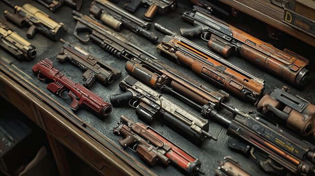 A Collection Of Weathered Sci Fi Firearms
