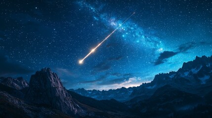 Naklejka premium Majestic Meteor Shower over Mountain Range at Night