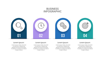 Infographic milestone 4 steps to success. Business presentation, Plan, Strategy, Report and Data. Vector illustration.