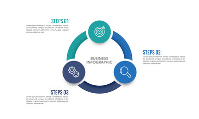 Circle Infographic 3 Processes to Business Success. Presentation, Plan, Strategy and Cycle. Vector illustration.