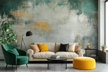 Abstract green and gold textured wall. Perfect for modern interior design projects.