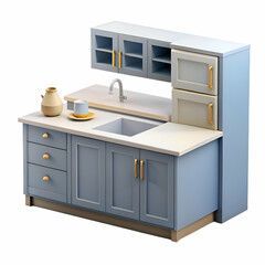 Modern Kitchen Design with Blue Cabinets and Gold Accents