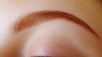 Obraz premium Close-Up View of Well-Tended Eyebrow with Soft Arch, Natural Hair Textures, and Delicate Skin Tone Highlighting Beauty and Precision in Personal Grooming